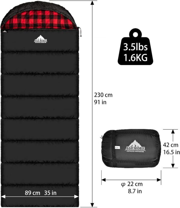 AGEMORE Cotton Flannel Sleeping Bag for Adults, Lightweight XXL Cotton Sleeping Bag for Camping Backpacking or Hiking, Water Resistant 3-4 Season Sleeping bag for Warm & Cool Weather