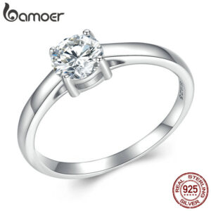 2105e58dbaee95f7 Bamoer D Color VVS1 EX Ring Round Moissanite Diamond for Women Sterling Sier Engagement Wedding Band MSR005