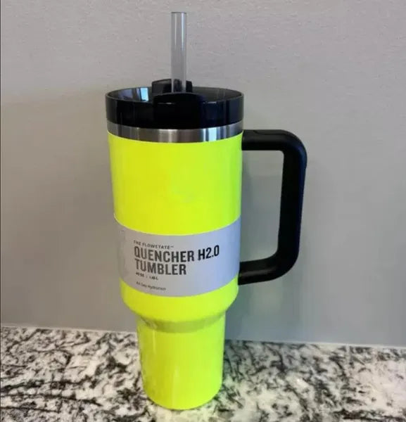New Neon White Pink Yellow Green With 1:1 QUENCHERH2.0 40oz Stainless Steel Tumblers Cups with Silicone handle Lid And Straw Travel Car mugs Water Bottles 0408