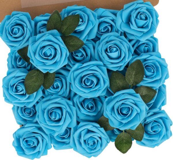 N&T NIETING Artificial Flowers, 25Pcs Fake Flowers Roses Perfect for DIY Wedding Bouquets Centerpieces Bridal Shower Party Home Flower Arrangement Decorations, Rainbow Color