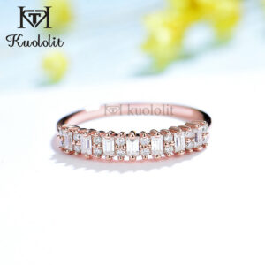 213176297cafa5ef Kuololit Soild 585 14K Rose Gold Moissanite Band for Women Baguette Solitaire Matching Wedding Diamond Ring Engagement