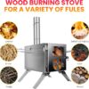 LAMA Tent Camping Stove, Portable Folding Stainless Steel Wood Stove with Chimneys and Gloves, Wood Burner for Tents, Hiking, Cooking, Heating, Camping, Silverwhite