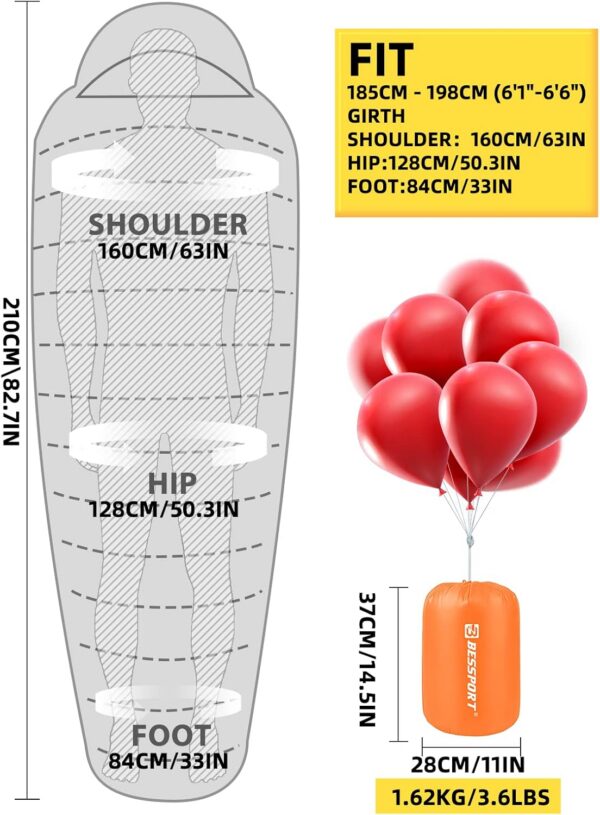 2167cbd7048220bd Bessport Mummy Sleeping Bag | 15-45 ℉ Extreme 3-4 Season Sleeping Bag for Adults Cold Weather– Warm and Washable, for Hiking Traveling & Outdoor Activities