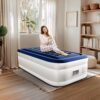 21723a0b65526df6 VINGLI Twin Air Mattress with Built-in Pump, 18 Raised Blow Up Mattress with Soft Flocked Top, Leakproof Inflatable Mattress for Camping, Home, Guests,with Storage Bag