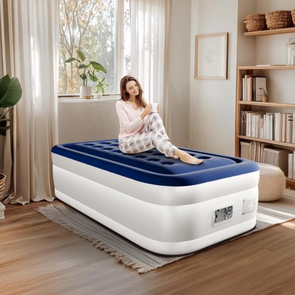 21723a0b65526df6 VINGLI Twin Air Mattress with Built-in Pump, 18 Raised Blow Up Mattress with Soft Flocked Top, Leakproof Inflatable Mattress for Camping, Home, Guests,with Storage Bag