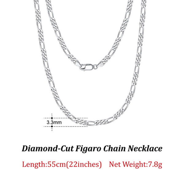 Rinntin Sterling 3.3mm Diamond-Cut Figaro Chain For Men Women Fashion Sier Necklace Jewelry SC34