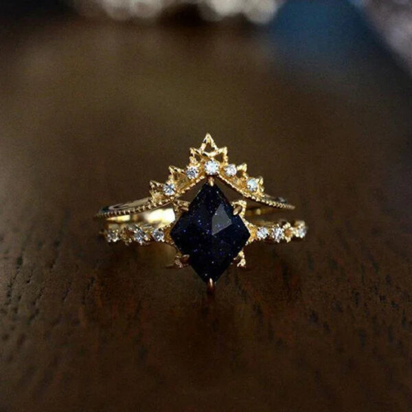 219725083854d8f1 Original New Vintage Court Style Lace Blue Crystal Micro Setting Diamond Stacking Ring Gold Plated Ladies Jewelry