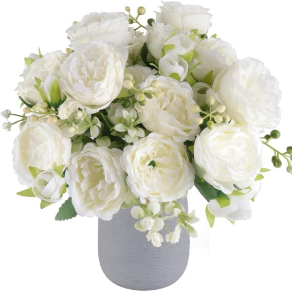 Artificial Peonies Silk Flowers, Faux Peony Bouquet 4 Bundles Florals Arrangements Decor for Farmhouse Home Boho Wedding Table Centerpiece, Fake Plastic Flowers Bulk for Vase Decoration (Pink Purple)