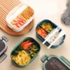 21ad167b735cf13f Single Double-layer Portable Compartment Fruit Food Microwave Lunch With Fork And Spoon Picnic Fresh Box