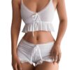 21ad3cfdc2b87701 SweatyRocks Women's 2 Piece Lingerie Set Pama Sets Ruffle Trim Tie Front Cami Top and Shorts Sleepwear