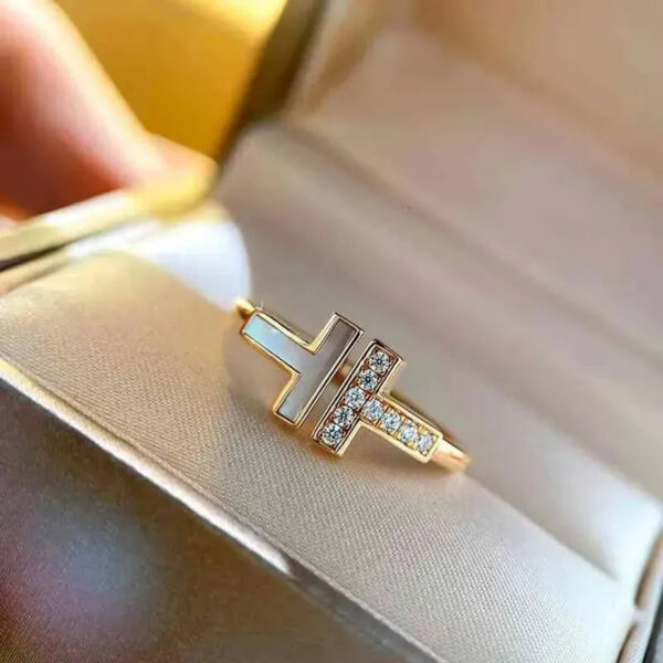 2024 designer ring Double Ring Serling Sier Plaed Rose Gold Opening Inlaid With Diamond Half Wedding Anniversary for women gift with boxq1