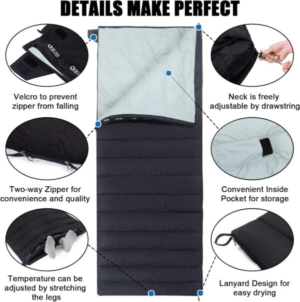 21b0dd90738497bc QEZER Down Sleeping Bag,Lightweight Rectangular Sleeping Bag for Adults,Kids,Boys,Girls 3 Seasons Backpacking, Hiking and Camping Outdoor,can be used as the Blanket