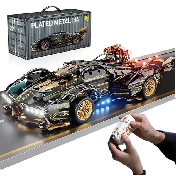 21b50fffc05bcbac 2024 Black V12 RC Tech Racer 1:14DIY Roadster building block assembly Block car toy birthday gift (1280 granule)