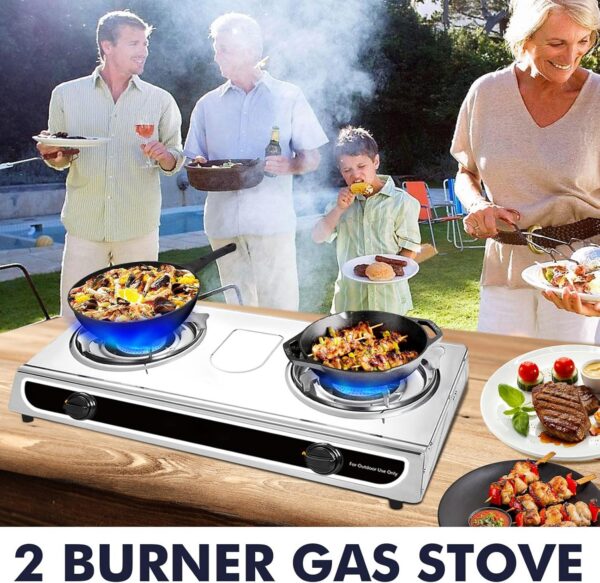 Llamaviva Propane Stove 2 Burner Stove 23000 BTU Gas Stove Auto Ignition Porable Propane Stove with Gas Hose,Stainless Steel panel Stove for Camping Outdoor propane griddle