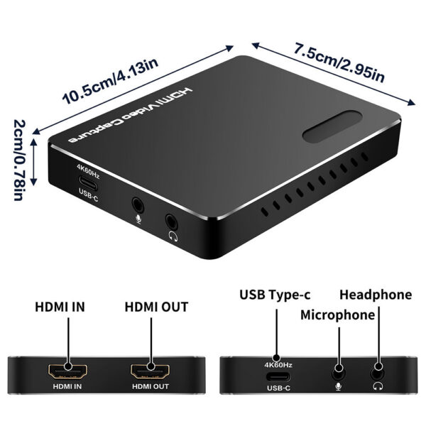 Video Capture Card Compatible 4K HDMI USB 3.2 4K60hz Low Latency Plug and Play 4Kp60 Input/Output Colourful Streaming Recording