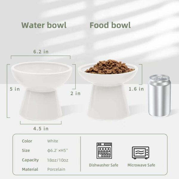 21e9e1a5b42e8f29 2 Extra Wide Raised Cat Food Bowl, Elevated Anti-Vomiting Cat Feeder Whisker Stress-Free Dog Two Bowls Ceramic Cat Feeding Bowls White