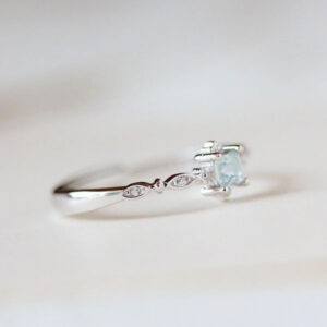 Fashion Minimalist Stacking Wedding Thin for Women Sterling Sier Filled Small Light Blue Topaz Eternity Rings mujer