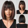 221f299aad68a2c1 Short Wine Red For Women Bury Bob Wigs With Thick Bangs Heat Resistant Synthetic Wig