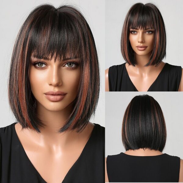 221f299aad68a2c1 Short Wine Red For Women Bury Bob Wigs With Thick Bangs Heat Resistant Synthetic Wig