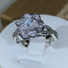 Sterling Sier InterTwined Three-Dimensional Rose White Zircon Full Diamond Ring Ladies Temperament Elegant Jewelry