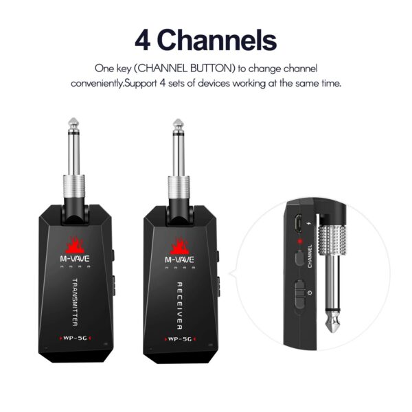 M-VAVE WP-5G 5.8G Wireless Guitar System Rechargeable Audio Transmitter Receiver Guitar Amplifier Guitar Accessory Type-C Cable
