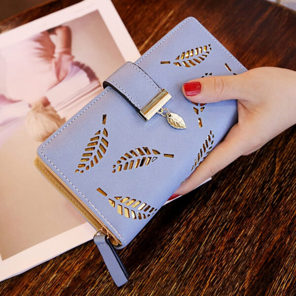 Fashion PU Leather Long Wallet Gold Hollow Leaves Pouch Handbag For Women Coin Purse Card Holders Clutch