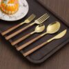 223b807aa858f5d9 30pcs Stainless Steel Imitation Wooden Handle Cutlery Set Dinnerware Clamp Western Tableware Knife Fork Tea Spoon
