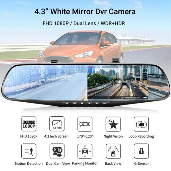 223f89cd5dd46b02 4.3 Inch Driving Recorder Car DVR Rearview Mirror Dual Lens Car Recorder 1080P IPS Front and Rear Camera Registrar Black Box New