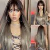 224246f2ce17b7cc Light Wine Red Synthetic Wigs With Bangs for Women Long Straight Hair Wig Natural Cosplay Party Heat Resistant