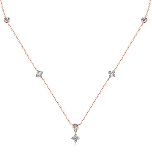 Rose Four Leaf Clover Moissanite Necklace Sier Plated Yellow/White Gold Diamond Choker Chain for Women Jewelry