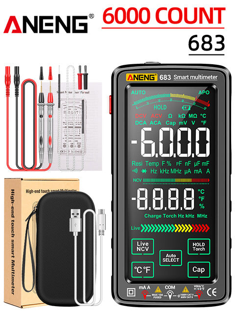 2264c9810f9ce5c5 ANENG 683 Smart Multimeter High-end Touch 6000 Counts Multimetro Test Rechargeable Multitester AC/DC Voltage Tester Current Tool