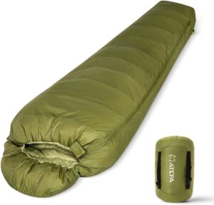 2270fe329b7b6b1a ATEPA Daunenschlafsack Camping, 650FP Mumienschlafsack leicht, 3-in-1 Schlafsack Outdoor Erwachsene, 3 Jahreszeiten warm, wasserabweisend, ideal für Erwachsene bei Reisen, Abenteuern und Camping