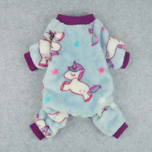 Unicorn Fuzzy Dog Pajamas, Dog Winter Clothes for Small Dogs Girl Boy, Pet Onesie with Feet, Cat Outfit, Light Blue, Small