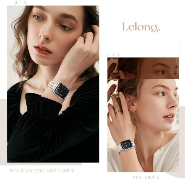 LELONG Compatible with Apple Watch Band 38mm 40mm 41mm Series 9 Series 8 7 6 5 4 3 2 1 SE Ultra, Bling Replacement Bracelet iWatch Band, Diamond Rhinestone Stainless Steel Metal Wristband Strap