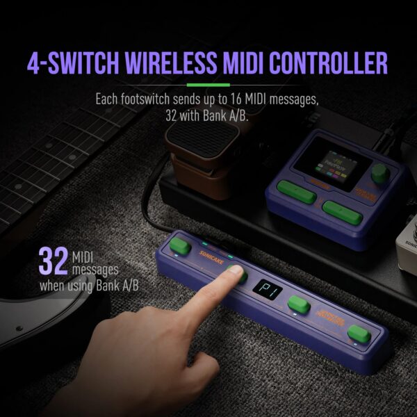 SONICAKE Pocket Control Portable Wireless MIDI Controller 4 Programmable Footswitches, USB Host, Rechargeable Battery Built-in