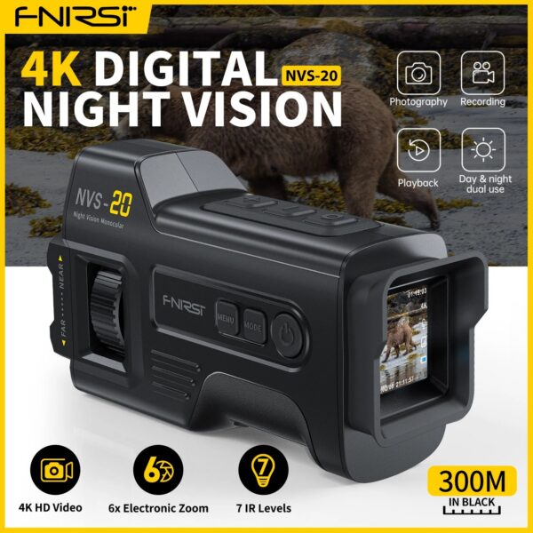 227ce6aa7da96b1b FNIRSI Telescope NVS-20 4K HD Monocular Night Vision Goggles 6X Digital Zoom 300m Hunting Camping Scope Day and Night Dual Use