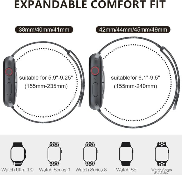 2298463b79c746a5 OULUOQI Compatible with Apple Watch Band Series 9, Ultra/Ultra 2, SE 8 7 6 5 4 3 2 1 38mm 40mm 41mm 42mm 44mm 45mm 49mm Women and Men, Stainless Steel Milanese Loop Magnetic Clasp Replacement for