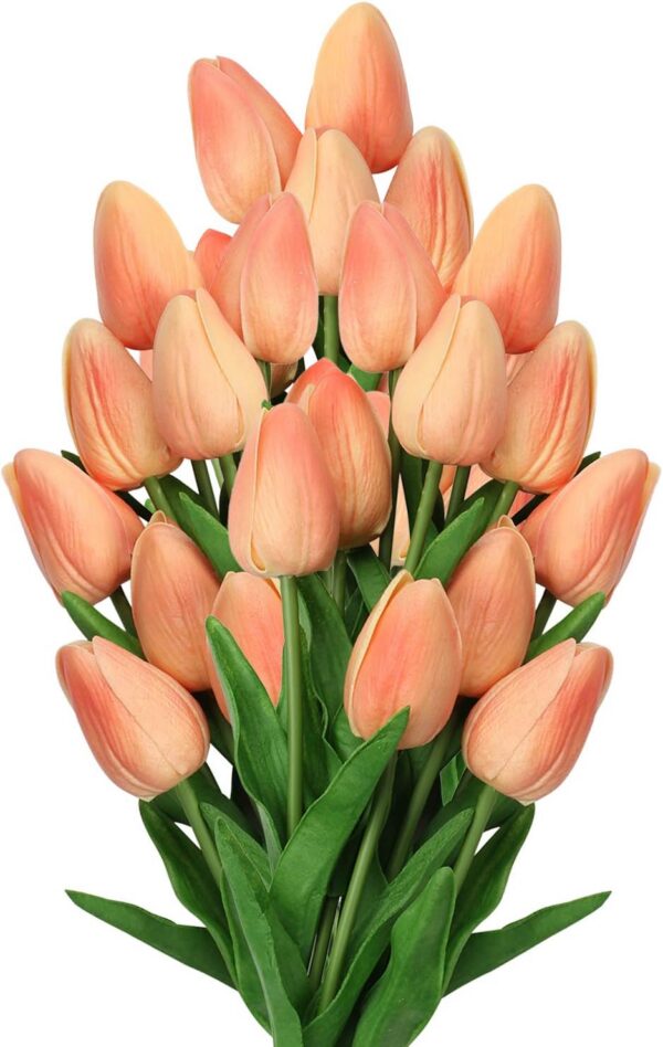 10 Pcs Orange Tulips Artificial Flowers Real Touch Fake Tulips Fake Flowers for Decoration 13.5" Faux Tulips Faux Flowers Bulk Artificial Tulips Flowers for Vase Centerpieces Home Wedding Bouquet