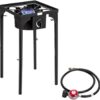 Bonnlo 3 Burner Outdoor Portable Propane Stove Gas Cooker, Heavy Duty Iron Cast Patio Burner with Detachable Stand Legs for Camp Cooking (3-Burner 225,000-BTU)