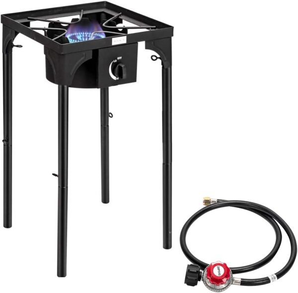 Bonnlo 3 Burner Outdoor Portable Propane Stove Gas Cooker, Heavy Duty Iron Cast Patio Burner with Detachable Stand Legs for Camp Cooking (3-Burner 225,000-BTU)