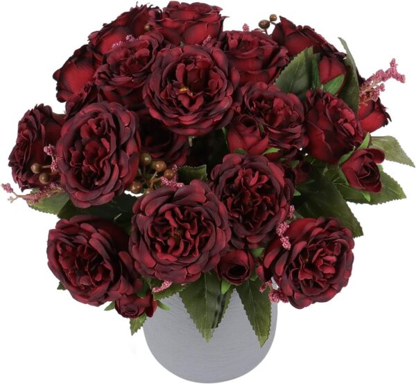 Artificial Peonies Silk Flowers, Faux Peony Bouquet 4 Bundles Florals Arrangements Decor for Farmhouse Home Boho Wedding Table Centerpiece, Fake Plastic Flowers Bulk for Vase Decoration (Pink Purple)