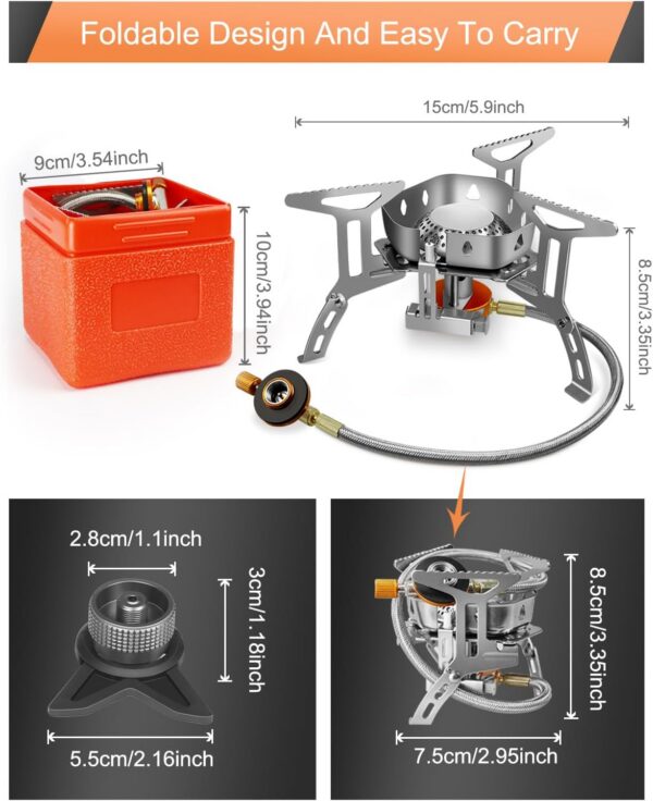AUTOPkio Camping Gas Stove 3500W, Portable Gas Stove Windproof Backpacking Outdoor Stove with Piezo Ignition Adapters Converter for Outdoor Hiking, Picnic, Trekking, BBQ