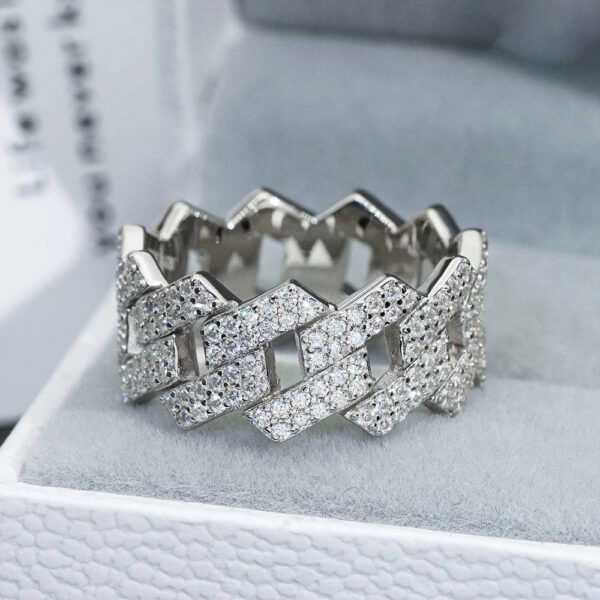 23176167a1c67efd Sterling Sier Full Moissanite Rings with Gra Double Row Diamond Cuban Chain Ring for Men Women Hip Hop Fine Jewelry
