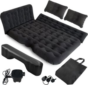 Car Air Mattress Back Seat Inflatable Bed - Inflatable Thickened and Double SUV Air Mattress with Air Pump Portable Foldable Car Bed for Home Car Travel Camping-Black