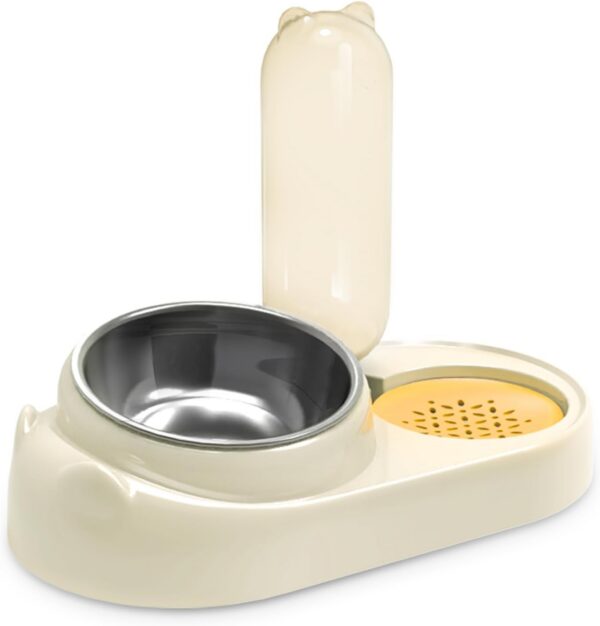Marchul 3 in 1 Cat Bowl, Cat Food and Water Bowl Set, 10°Tilted Cat Food Bowl, Raised Cat Bowl with Automatic Water Dispenser Bottle, Detachable Wet and Dry Cat Dishs for Cat and Puppy