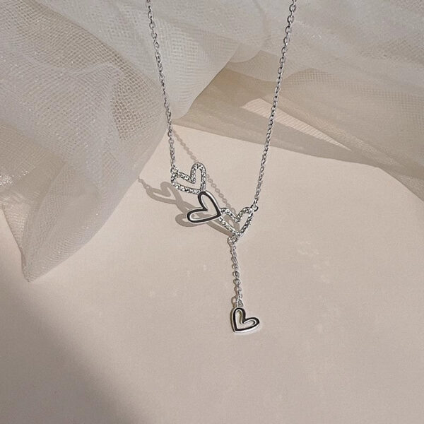 Sterling Sier Hollow Heart Necklace Sparkling Diamond Tassel Pendant Women's Clavicle Chain Wedding Jewelry Accessories