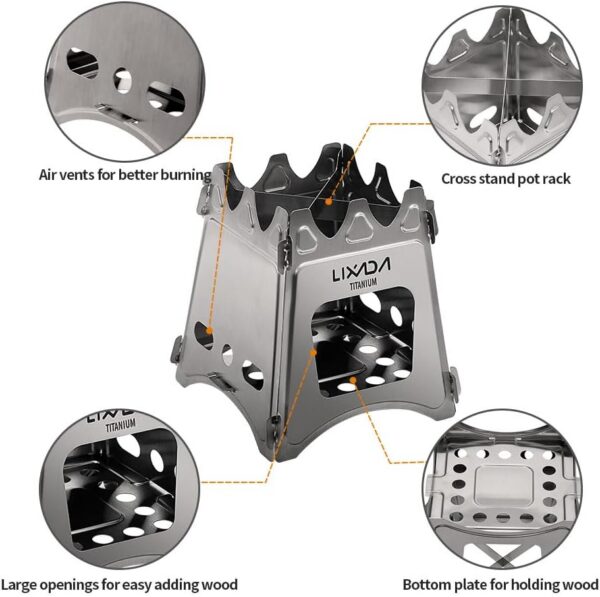 Lixada Compact Folding Wood Stove for Outdoor Camping Cooking Picnic