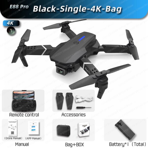 232df796269ac677 New E88Pro Mini Drone 4K Professinal Wide Angle Dual HD Camera Foldable RC Helicopter WIFI FPV Height Hold Apron LED Sell