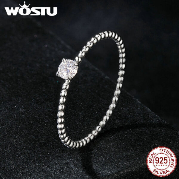 234e8e3c4b93a7f2 WOSTU Simple Round Moissanite Beads Ring Women Sterling Sier Diamond Cut Stackable Rings Girl Party Engagement Band Gift