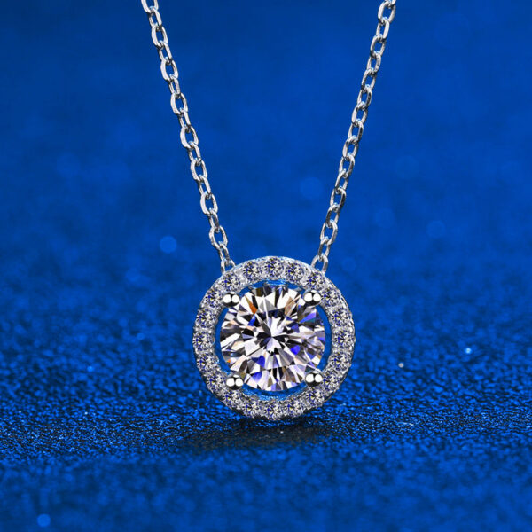 236752a8571026c8 Certified Necklace for Women 0.5-2CT VVS Brilliant Moissanite Diamond Halo Pendent Necklaces Anniversary Gift